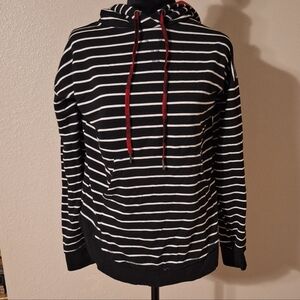 Maurices Black and White Striped Hoodie with Red Drawstrings